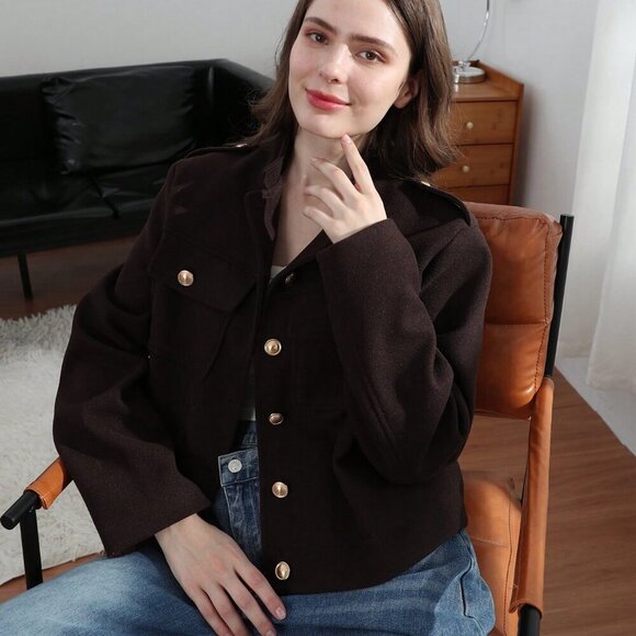 Brown Casual Women's Pockets detailed  Single button Jacket - Picture 7 of 11